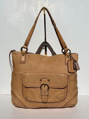 Coach Poppy Whipstitch Hobo Tote Camel Tan Leather Handbag #19018